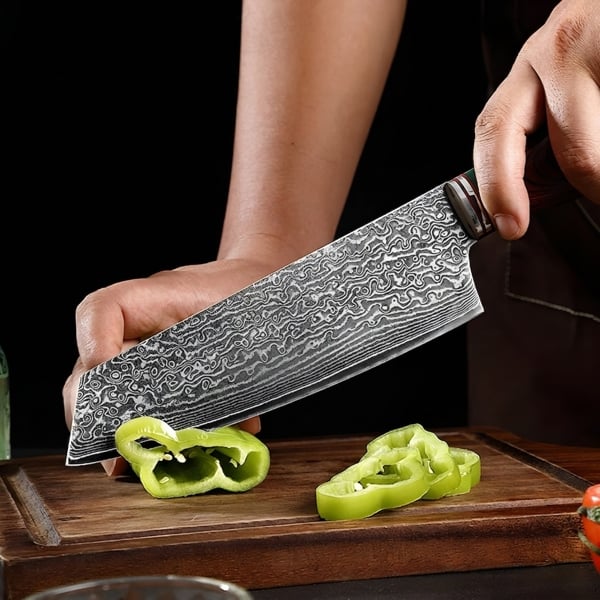 Dao Thái Damascus Cán Gỗ Đỏ 皇 (Lõi VG-10 67 lớp) – Sắc Bén Bền Bỉ, Tinh Hoa Trong Từng Đường Rèn
