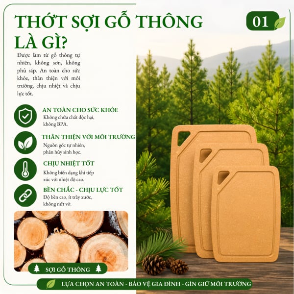 Thớt Sợi Gỗ Thông Cao Cấp Kháng Khuẩn Chống Nấm Mốc (Không đệm cao su)