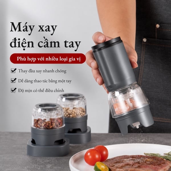 Máy Xay Tiêu Điện Đa Năng – Lõi Gốm Ceramic, Sạc USB, Điều Chỉnh Độ Mịn, Xay Gia Vị Tự Động