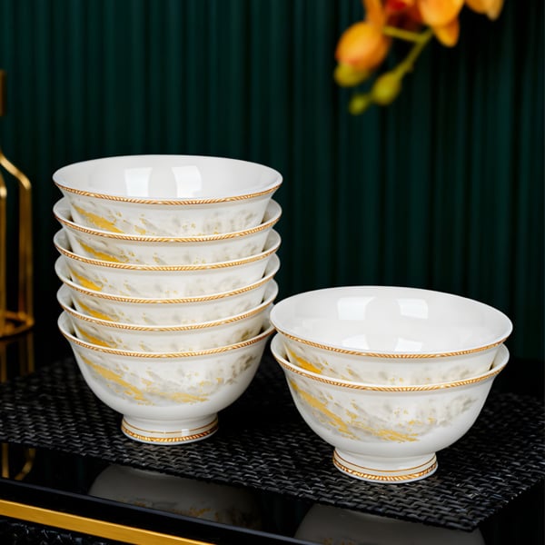 Bộ Chén Bát Phú Quý Imperial Gốm Sứ Cao Cấp – Thiết Kế Bát Giác, 5 Lớp, Viền Vàng Sang Trọng, Men Bóng Dễ Vệ Sinh