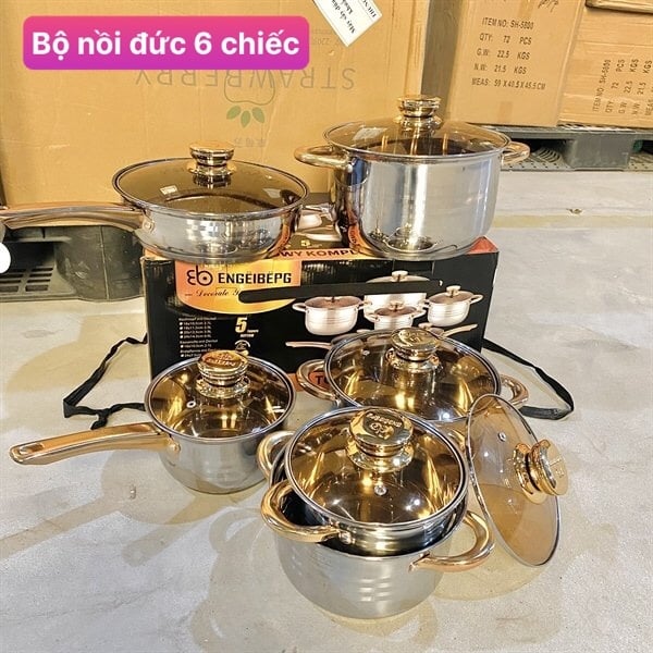 Bộ Nồi 6 Món Engelberg Đức, Bộ Nồi Nhà Bếp Gia Đình Đa Năng