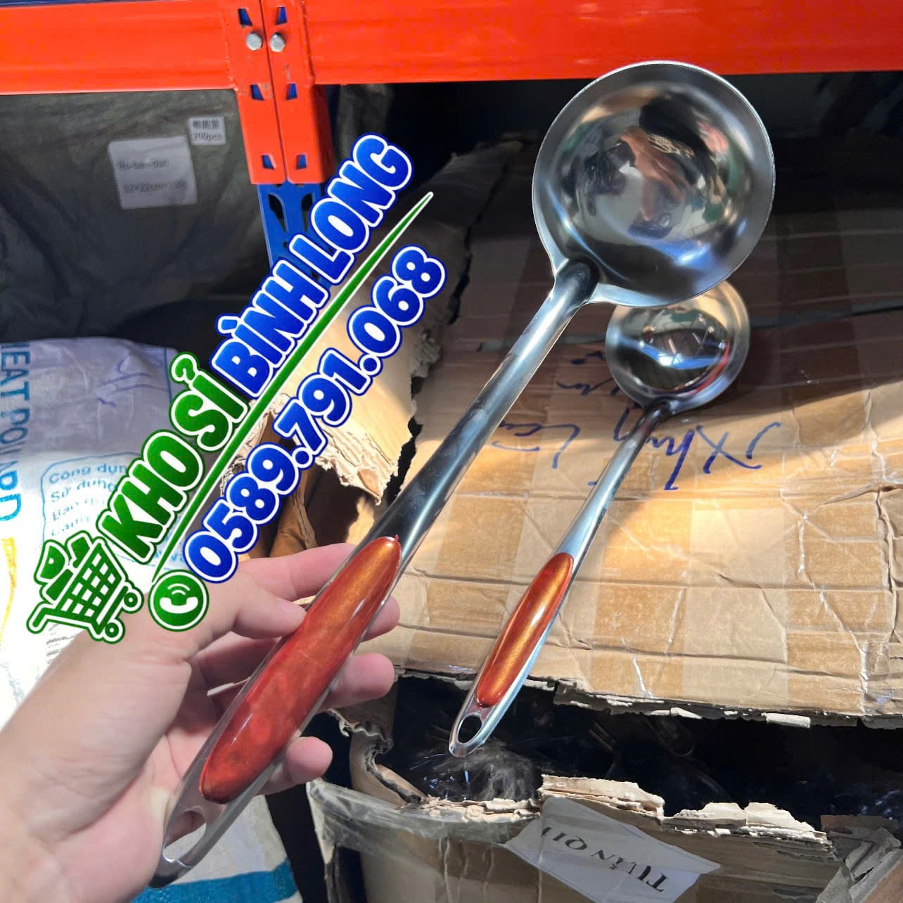 Vá Canh Gỗ 35cm, Muôi Múc Canh Cán Gỗ Nhà Bếp