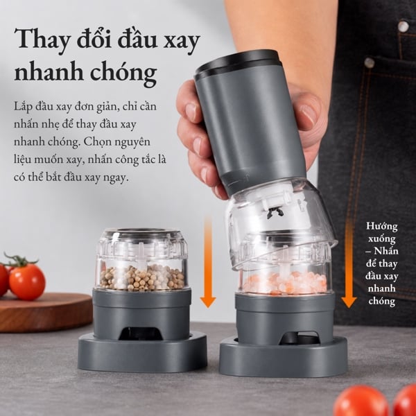 Máy Xay Tiêu Điện Đa Năng – Lõi Gốm Ceramic, Sạc USB, Điều Chỉnh Độ Mịn, Xay Gia Vị Tự Động