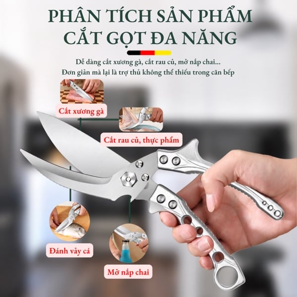 Kéo Cắt Gà Cao Cấp – Lưỡi Răng Cưa Thép Không Gỉ 3Cr13,Tách Thành Dao, Cắt Xương, Cạo Vảy Cá, Mở Nắp Chai