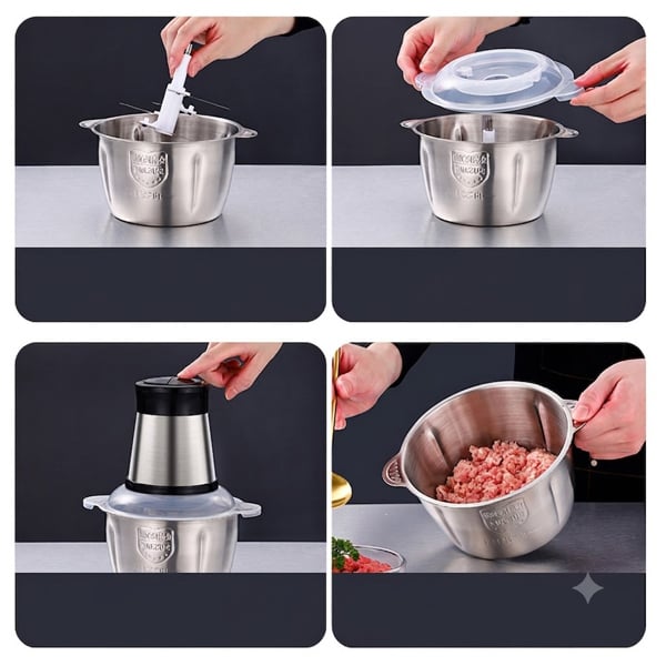 Máy Xay Thịt Inox Kitchen 2L, Máy Xay Thực Phẩm Đa Năng Dung Tích Lớn