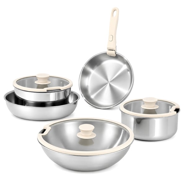 Bộ Nồi Cán Rời CAROTE Inox 304, Siêu Dày, Bộ Nồi Chảo Đa Năng Nhà Bếp