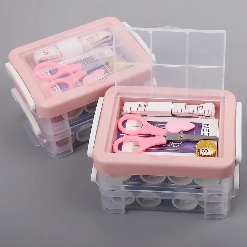 Hộp Kim Chỉ 3 Tầng Chữ Nhật, Bộ Dụng Cụ May Vá Gia Đình