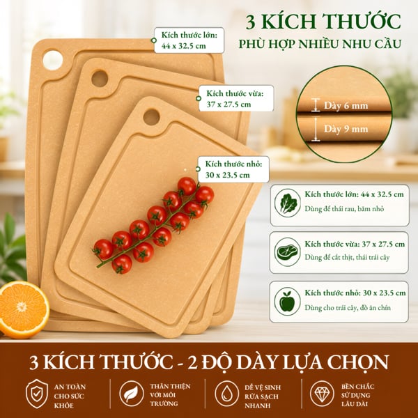 Thớt Sợi Gỗ Thông Cao Cấp Kháng Khuẩn Chống Nấm Mốc (Không đệm cao su)