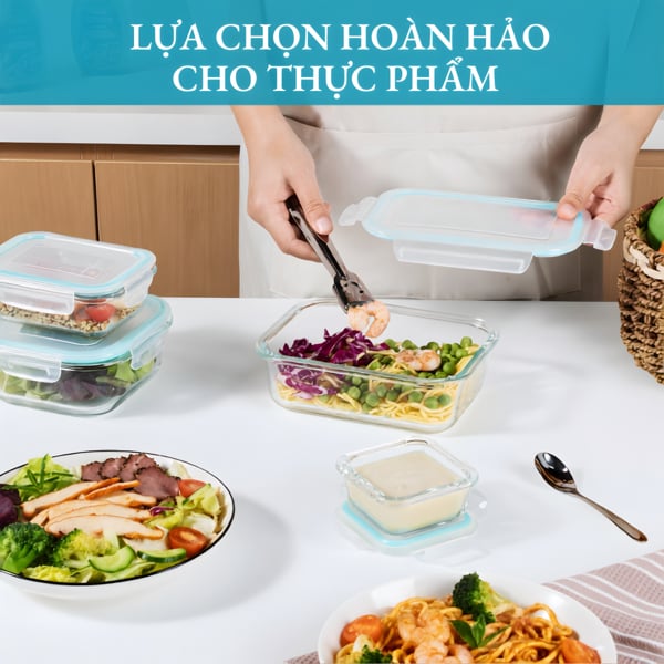 Bộ 8 Hộp Đựng Thực Phẩm Thủy Tinh Borosilicate – Chịu Nhiệt Từ -20°c Đến 120°c, Nắp Khóa 4 Cạnh