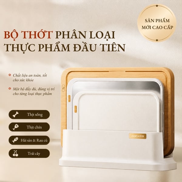Bộ Combo 3 Thớt Nhà Bếp PP Cao Cấp – Phân Loại Thịt, Hải Sản, Rau Củ, Chống Bám Mùi, Dễ Vệ Sinh