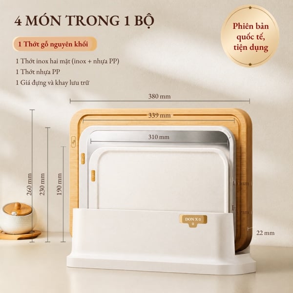 Bộ Combo 3 Thớt Nhà Bếp PP Cao Cấp – Phân Loại Thịt, Hải Sản, Rau Củ, Chống Bám Mùi, Dễ Vệ Sinh - SP006436