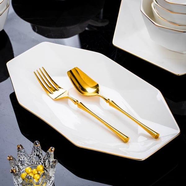 Bộ Chén Bát Golden Leaf Gốm Sứ Cao Cấp – Phong Cách Trung Đông, Cấu Tạo 5 Lớp, Men Bóng, Họa Tiết Ánh Vàng Sang Trọng