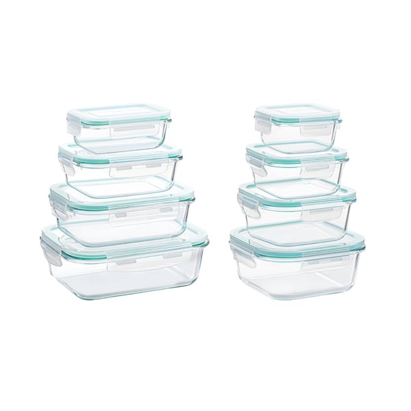 Bộ 8 Hộp Đựng Thực Phẩm Thủy Tinh Borosilicate – Chịu Nhiệt Từ -20°c Đến 120°c, Nắp Khóa 4 Cạnh