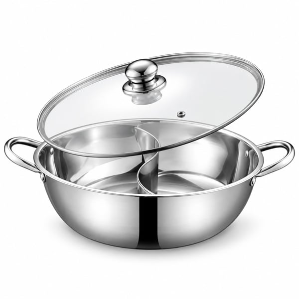 Nồi Lẩu 2 Ngăn 32cm Inox 304 Có Nắp Kính, Nồi Lẩu Uyên Ương 2 Vị Dùng Bếp Từ Bếp Gas - SP2069114182