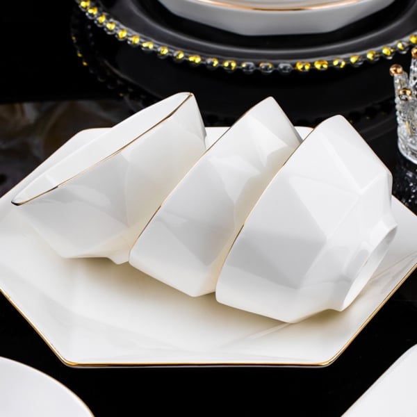 Bộ Chén Bát Golden Leaf Gốm Sứ Cao Cấp – Phong Cách Trung Đông, Cấu Tạo 5 Lớp, Men Bóng, Họa Tiết Ánh Vàng Sang Trọng