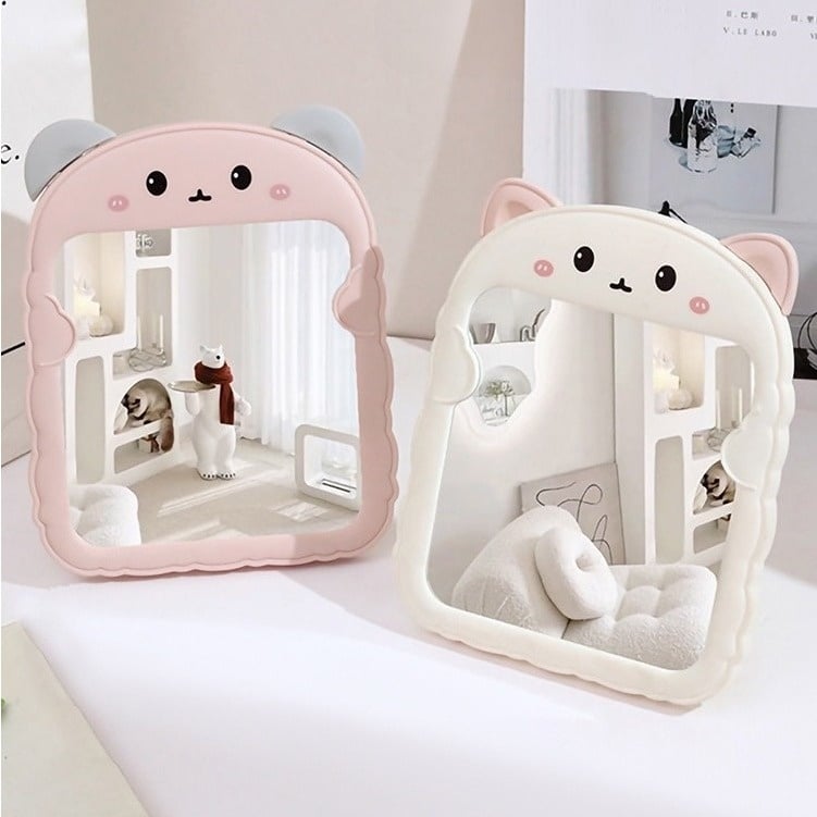 Gương Để Bàn Hình Gấu, Gương Trang Điểm Mini Để Bàn Dễ Thương