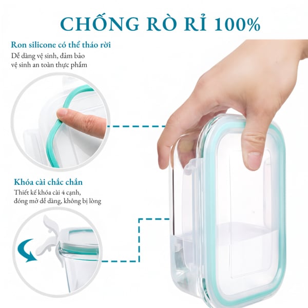 Bộ 8 Hộp Đựng Thực Phẩm Thủy Tinh Borosilicate – Chịu Nhiệt Từ -20°c Đến 120°c, Nắp Khóa 4 Cạnh