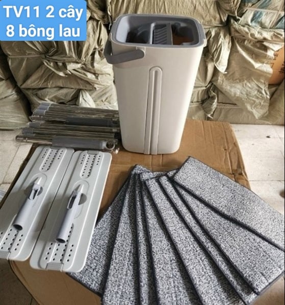 Bộ 2 Cây Lau Nhà Thùng Vuông TV11 + 8 Bông Lau Thay Thế, Cây Lau Sàn Nhà Tiện Lợi