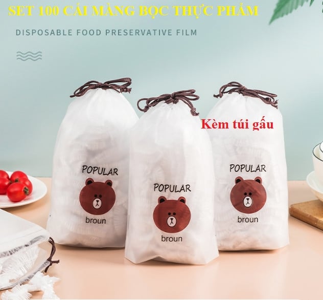 Set 100 Túi Màng Bọc Thực Phẩm Hình Gấu POPPULAR, Túi Bảo Quản Thực Phẩm Tiện Lợi - GD435-MangBocTP ww3