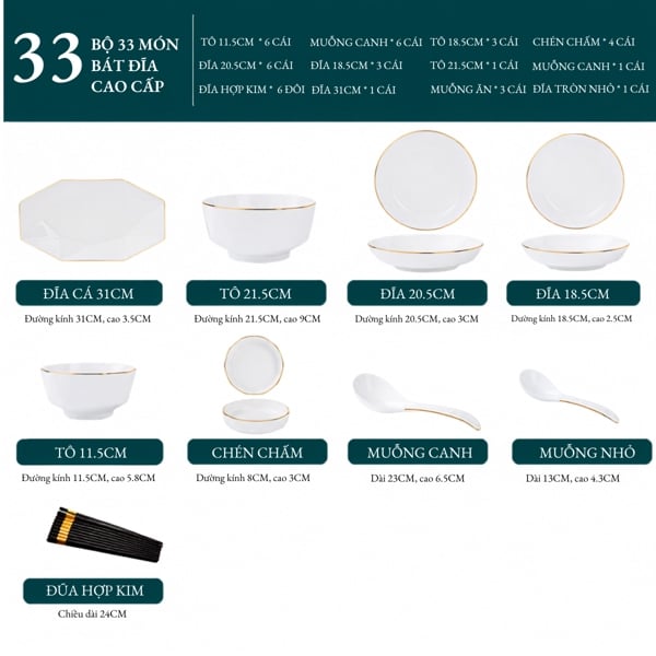 Bộ Chén Bát Golden Leaf Gốm Sứ Cao Cấp – Phong Cách Trung Đông, Cấu Tạo 5 Lớp, Men Bóng, Họa Tiết Ánh Vàng Sang Trọng