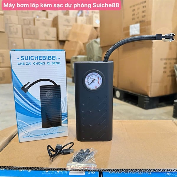 Máy Bơm Lốp SUICHE88 Kèm Sạc Dự Phòng, Bơm Lốp Ô Tô Xe Máy Đa NănG
