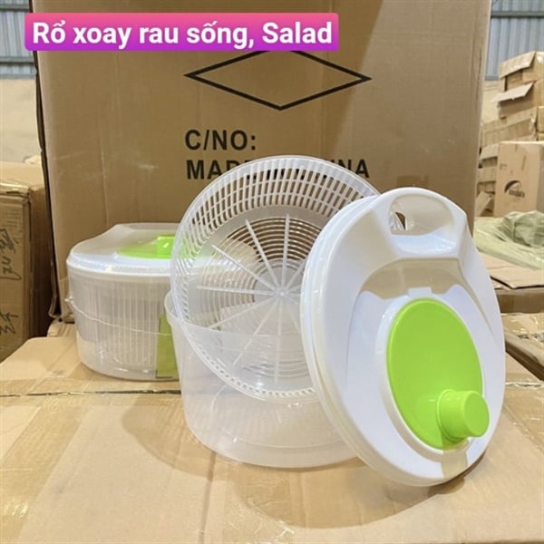 Rổ Xoay Rau Salad Ráo Nước – Rổ Quay Ly Tâm Làm Khô Rau Củ, Nhựa PP Cao Cấp