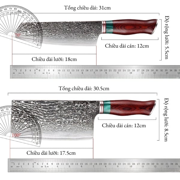Dao Thái Damascus Cán Gỗ Đỏ 皇 (Lõi VG-10 67 lớp) – Sắc Bén Bền Bỉ, Tinh Hoa Trong Từng Đường Rèn