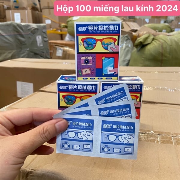 Hộp 100 Miếng Khăn Lau Kính, Giấy Lau Kính Mắt Dùng Một Lần Tiện Lợi