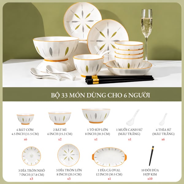 Bộ Chén Bát Aurora Gốm Sứ Cao Cấp – Phong Cách Bắc Âu, Men Bóng, Bền Đẹp, Dễ Vệ Sinh
