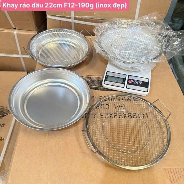 Khay Ráo Dầu Inox 22cm Loại 1, Khay Lọc Dầu Đựng Thực Phẩm Chiên Rán Nhà Bếp