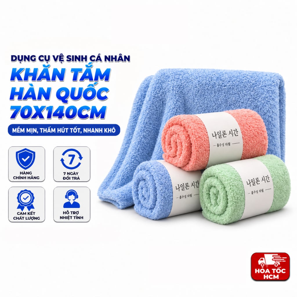 Khăn Tắm Sóng Nước 70x140cm Loại 1, Khăn Tắm Gia Đình Kích Thước Lớn