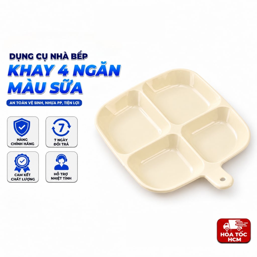 Khay Nước Chấm 4 Ngăn Màu Sữa, Khay Đựng Gia Vị Đa Năng