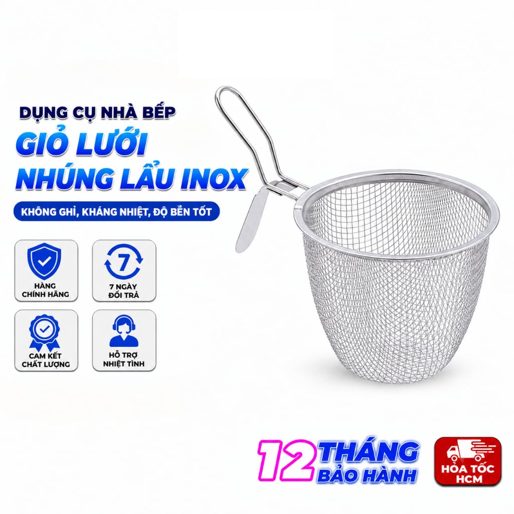 Giỏ Lưới Nhúng Lẩu Inox, Rổ Nhúng Thực Phẩm Nhà Bếp Tiện Lợi