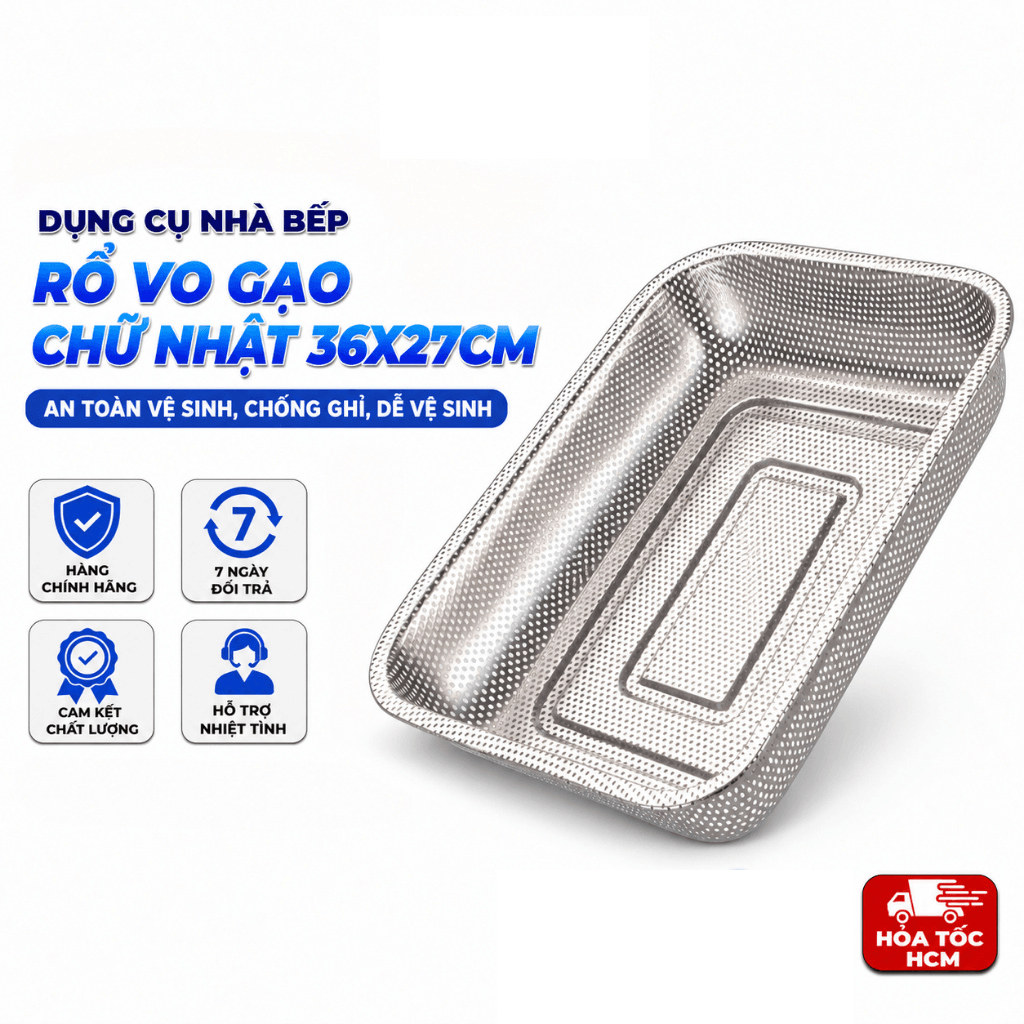 Rổ Vo Gạo Chữ Nhật 36x27cm, Rổ Rửa Gạo Rau Củ Nhà Bếp