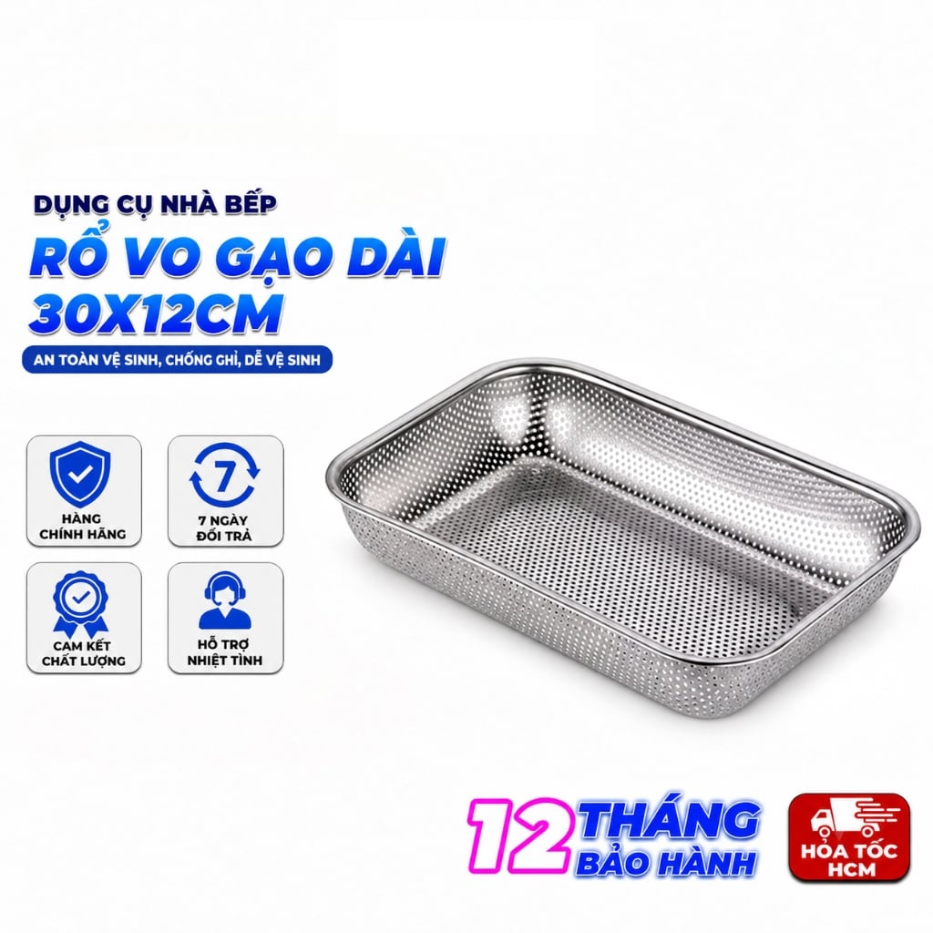 Rổ Vo Gạo Dài 30x12cm, Rổ Rửa Gạo Rau Củ Nhà Bếp