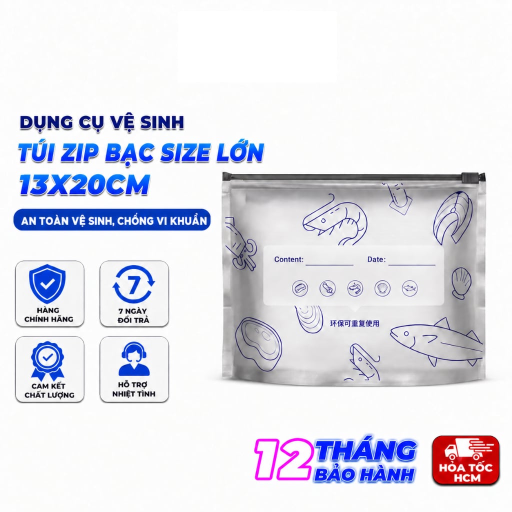 Set 10 Túi Zip Bạc 13x20cm Size Nhỏ, Túi Bảo Quản Thực Phẩm