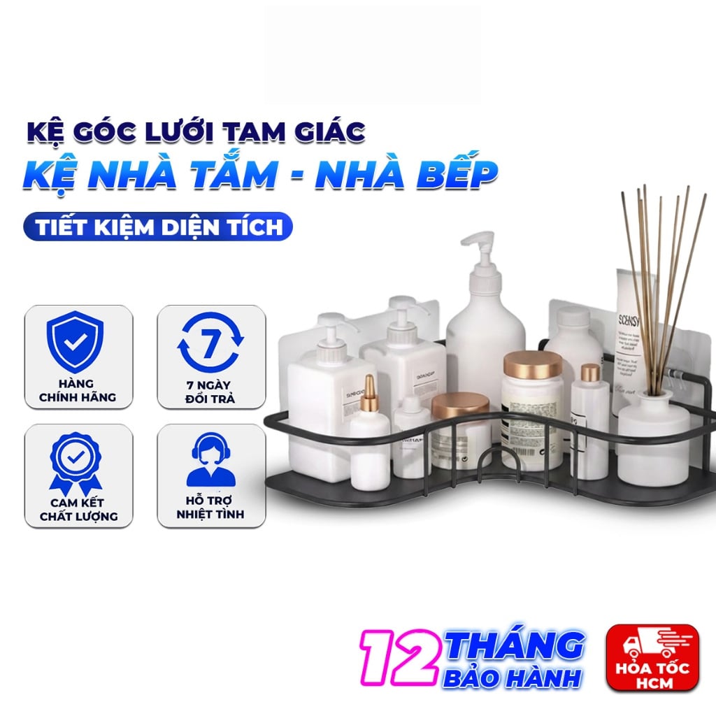 Kệ Góc Lưới Tam Giác TG10 Màu  Đen, Kệ Nhà Tắm Nhà Bếp Tiết Kiệm Diện Tích