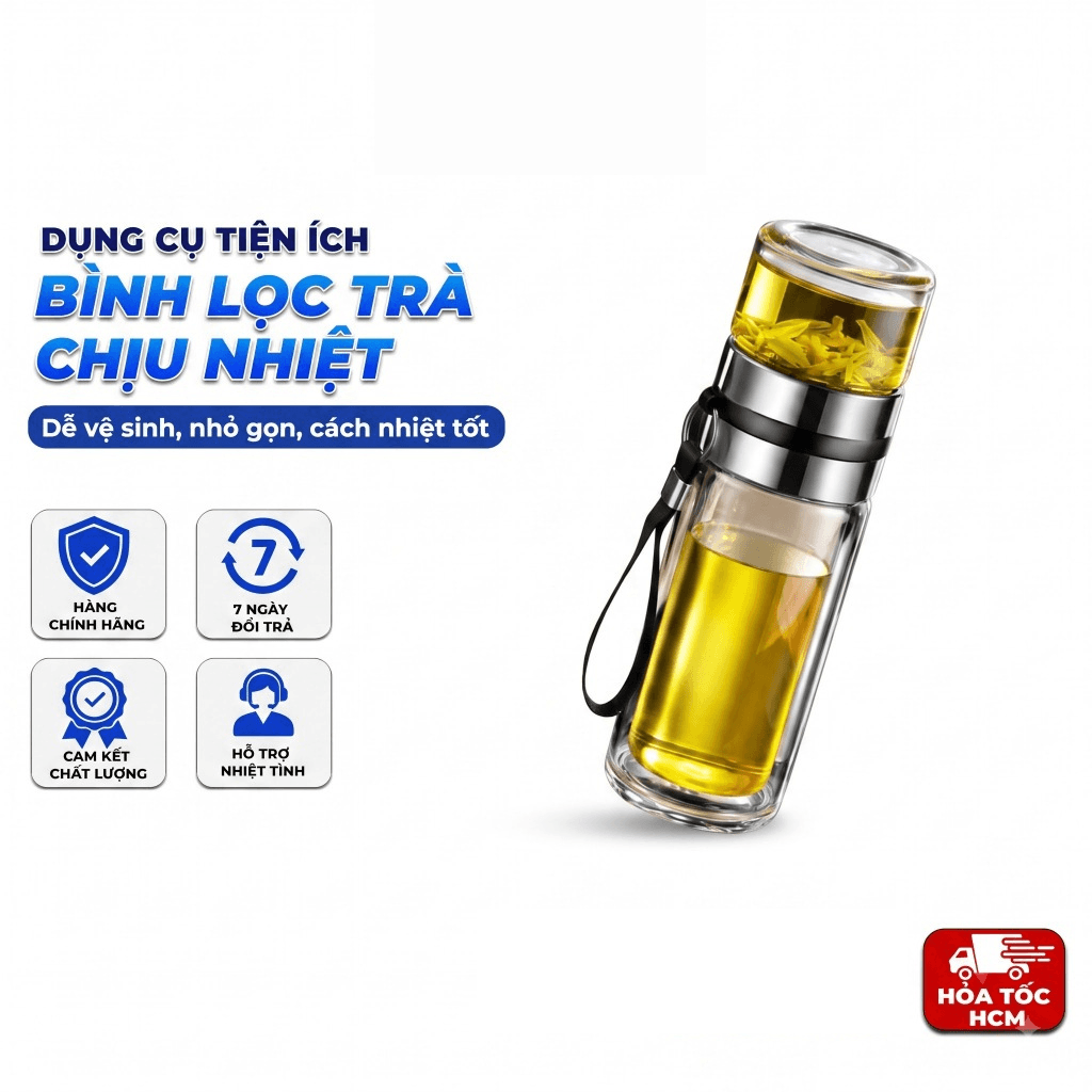 Bình Pha Trà Thủy Tinh 2 Ngăn 450ml – Bình Lọc Trà Chịu Nhiệt, Lưới Lọc Inox, Pha Trà Tiện Lợi