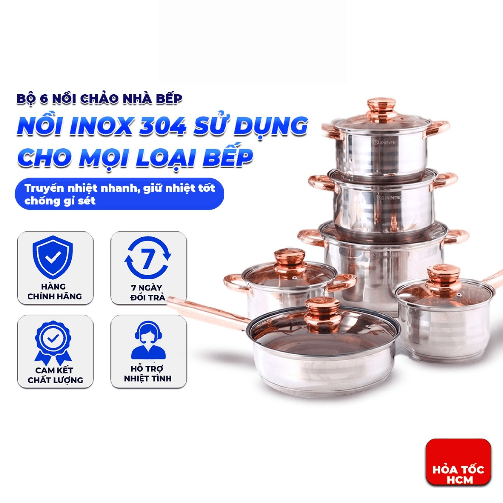 Bộ Nồi 6 Món Engelberg Đức, Bộ Nồi Nhà Bếp Gia Đình Đa Năng