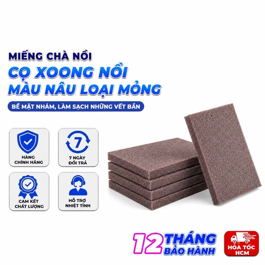 Miếng Cọ Xoong Nồi Màu Nâu Loại Mỏng, Miếng Chà Rửa Nhà Bếp Đa Năng