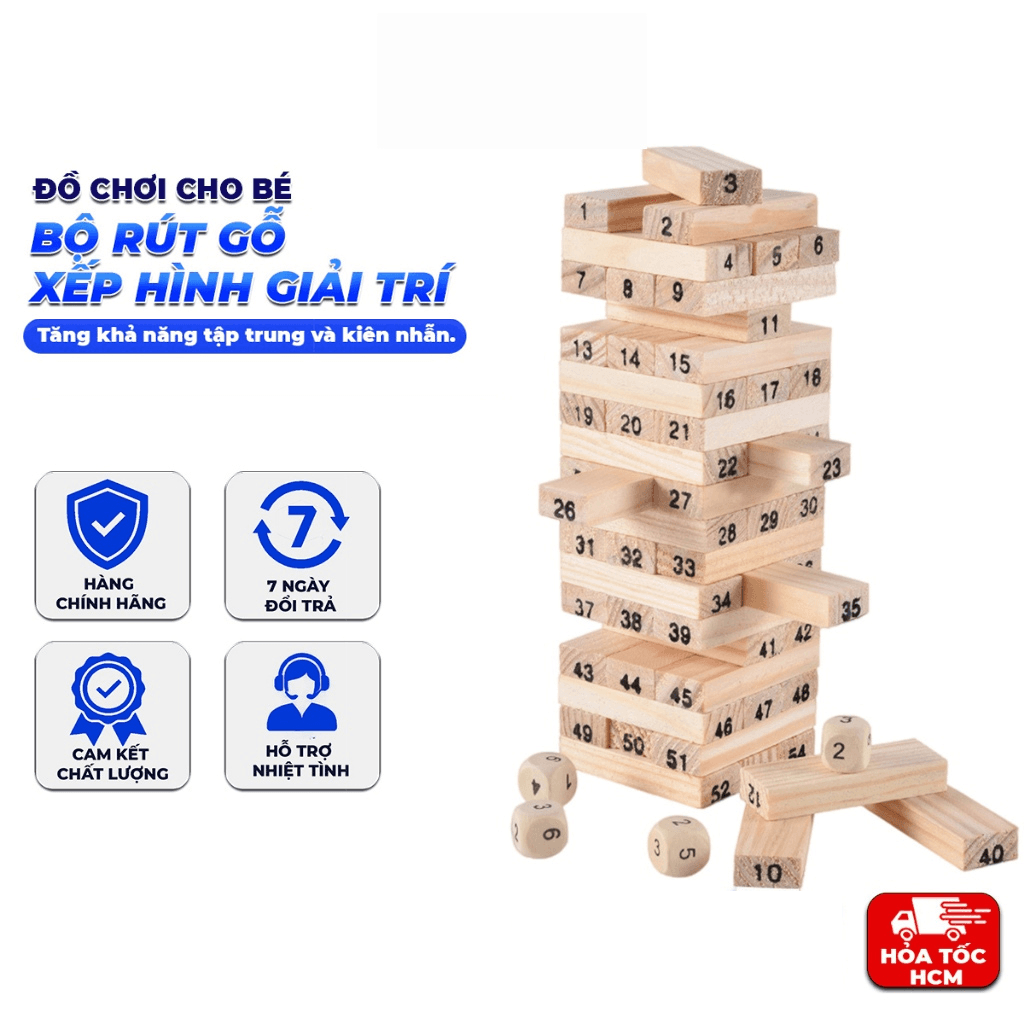 Đồ Chơi Rút Gỗ Cỡ Lớn, Bộ Rút Gỗ Xếp Hình Giải Trí Gia Đình