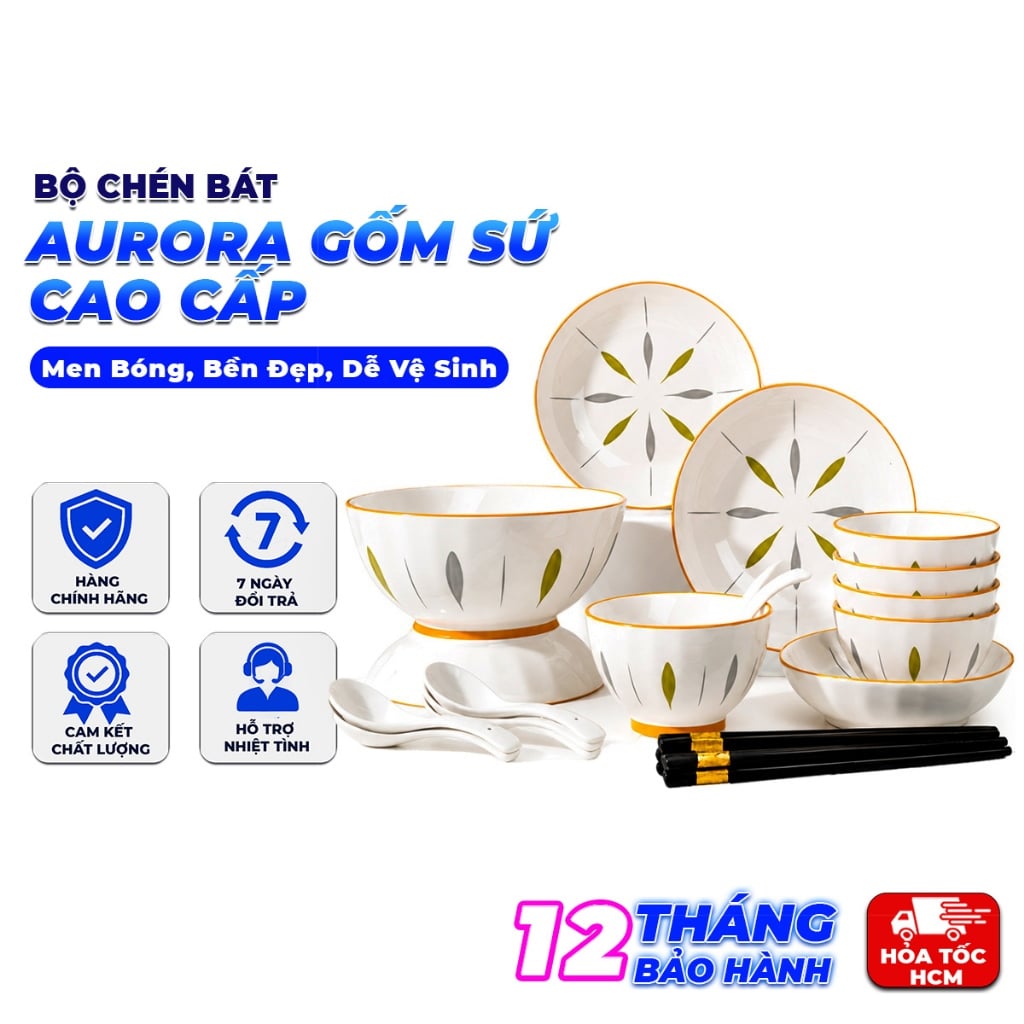 Bộ Chén Bát Aurora Gốm Sứ Cao Cấp – Phong Cách Bắc Âu, Men Bóng, Bền Đẹp, Dễ Vệ Sinh - SP2069114145