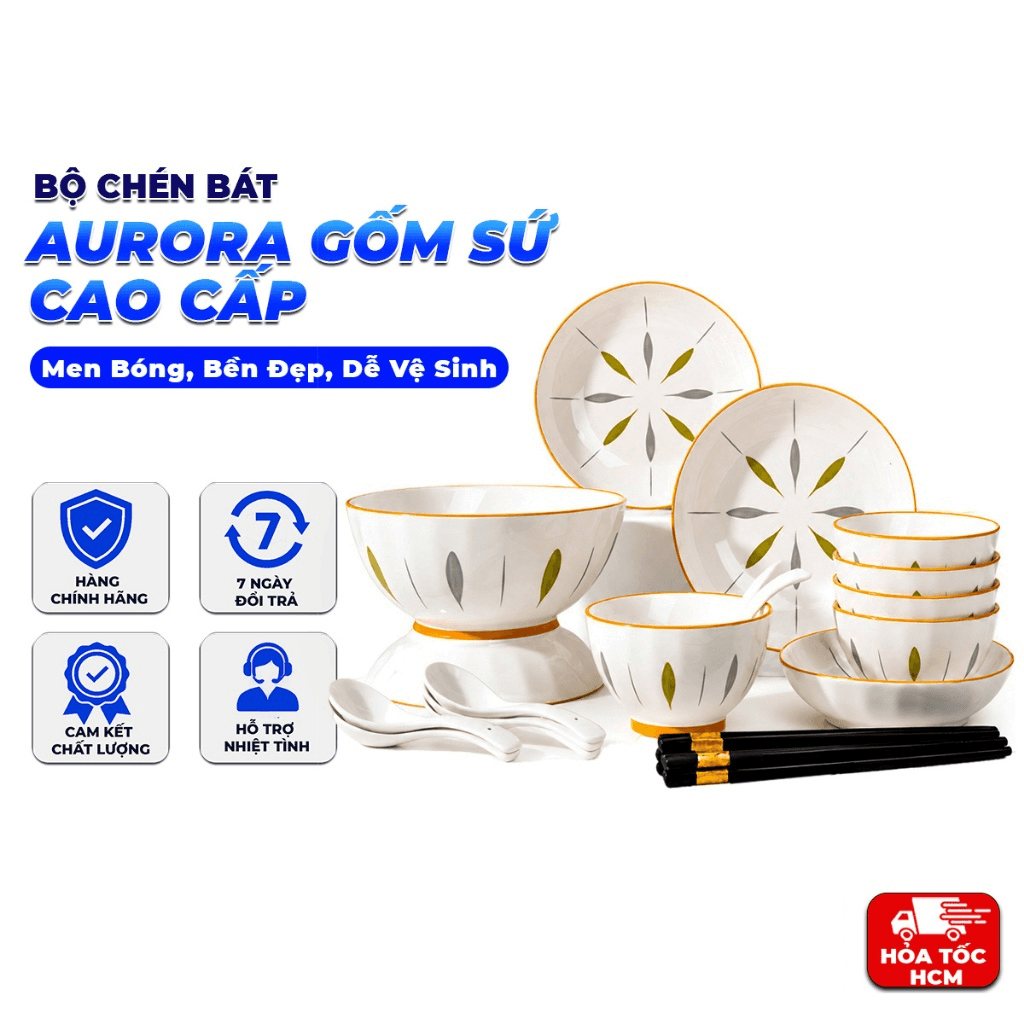 Bộ Chén Bát Aurora Gốm Sứ Cao Cấp – Phong Cách Bắc Âu, Men Bóng, Bền Đẹp, Dễ Vệ Sinh