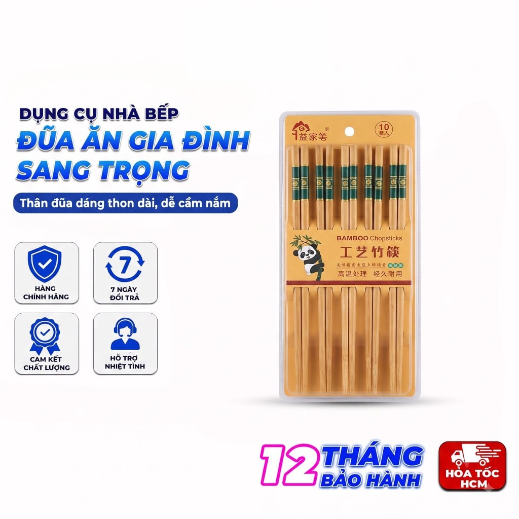 Vỉ 10 Đôi Đũa Tre, Đũa Ăn Gia Đình Tiện Lợi