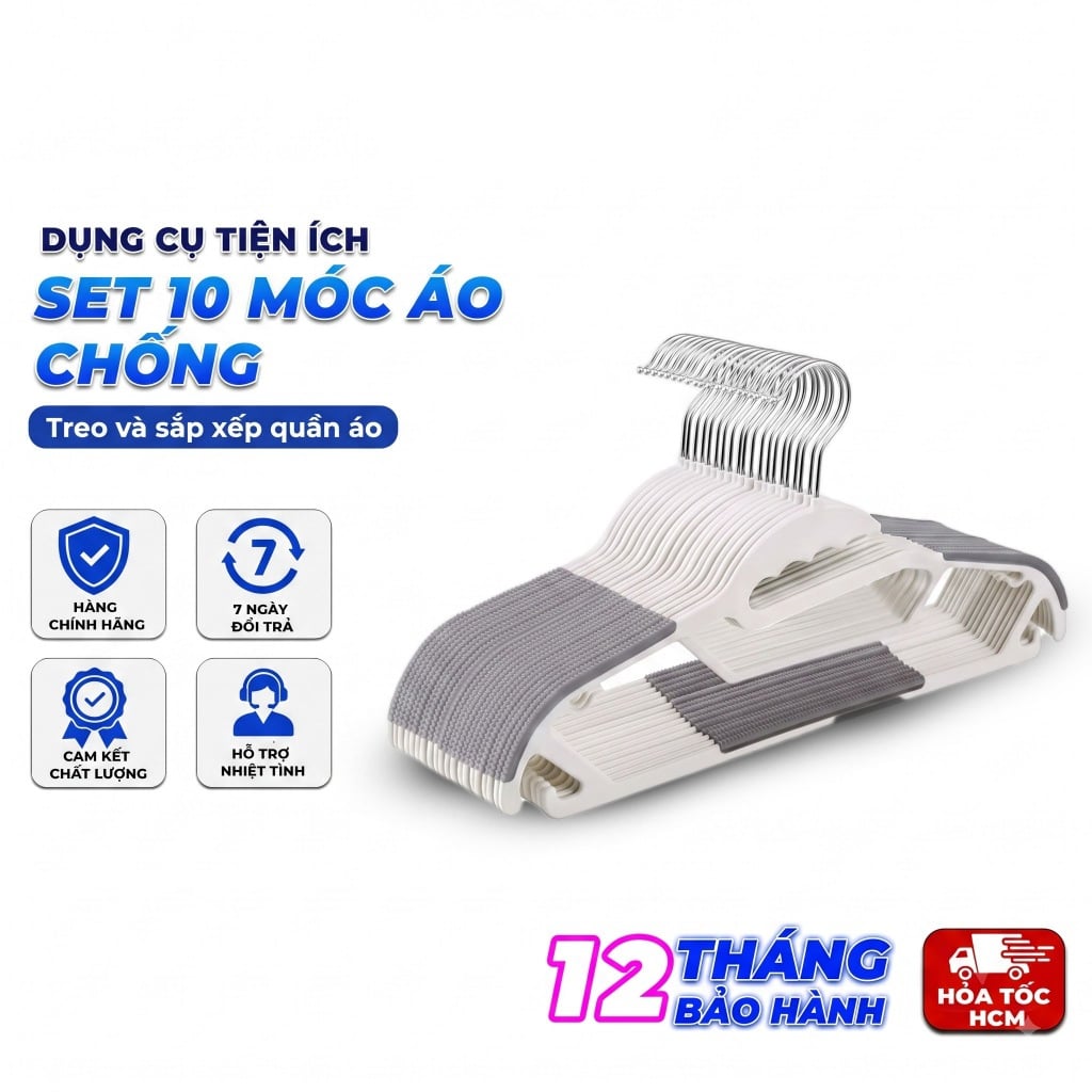 Set 10 Móc Áo Chống Trượt 7g, Móc Treo Quần Áo Tiết Kiệm Không Gian - GD776-MAtruot-7gr ww