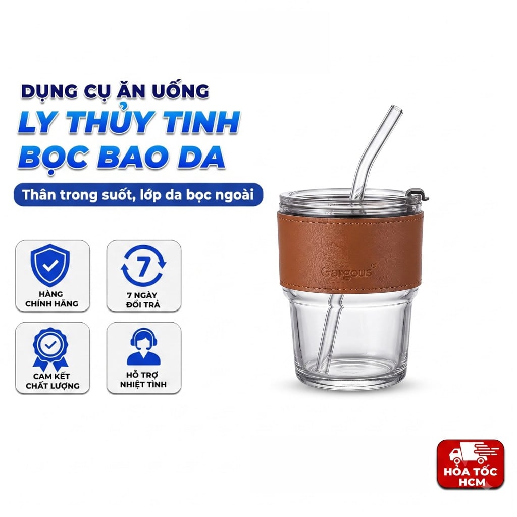 Ly Thủy Tinh Bọc Bao Da, Cốc Uống Nước Có Bao Bảo Vệ Tiện Lợi