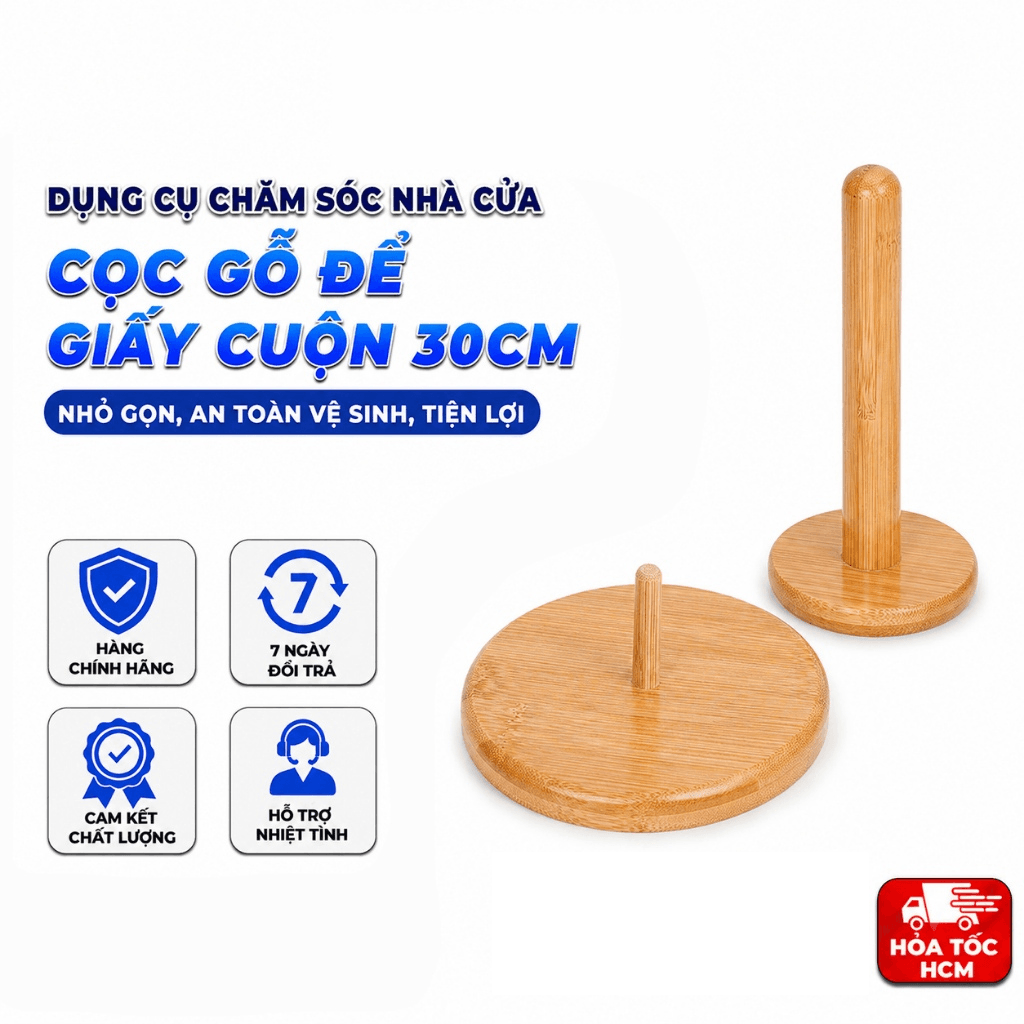 Cọc Gỗ Để Giấy Cuộn 30cm, Giá Treo Giấy Cuộn Nhà Bếp Tiện LợI
