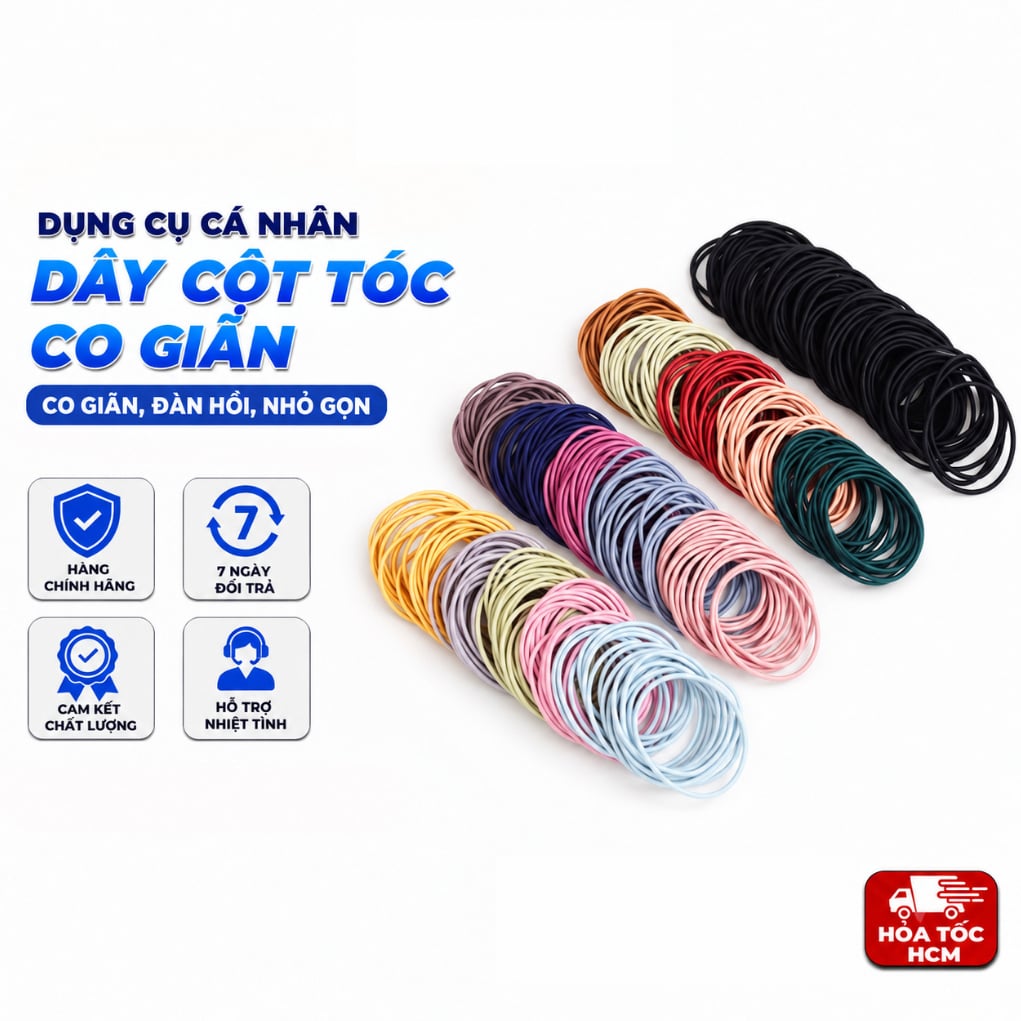 Set 100 Dây Thun Buộc Tóc Hàn Quốc, Dây Cột Tóc Co Giãn Tiện Lợi