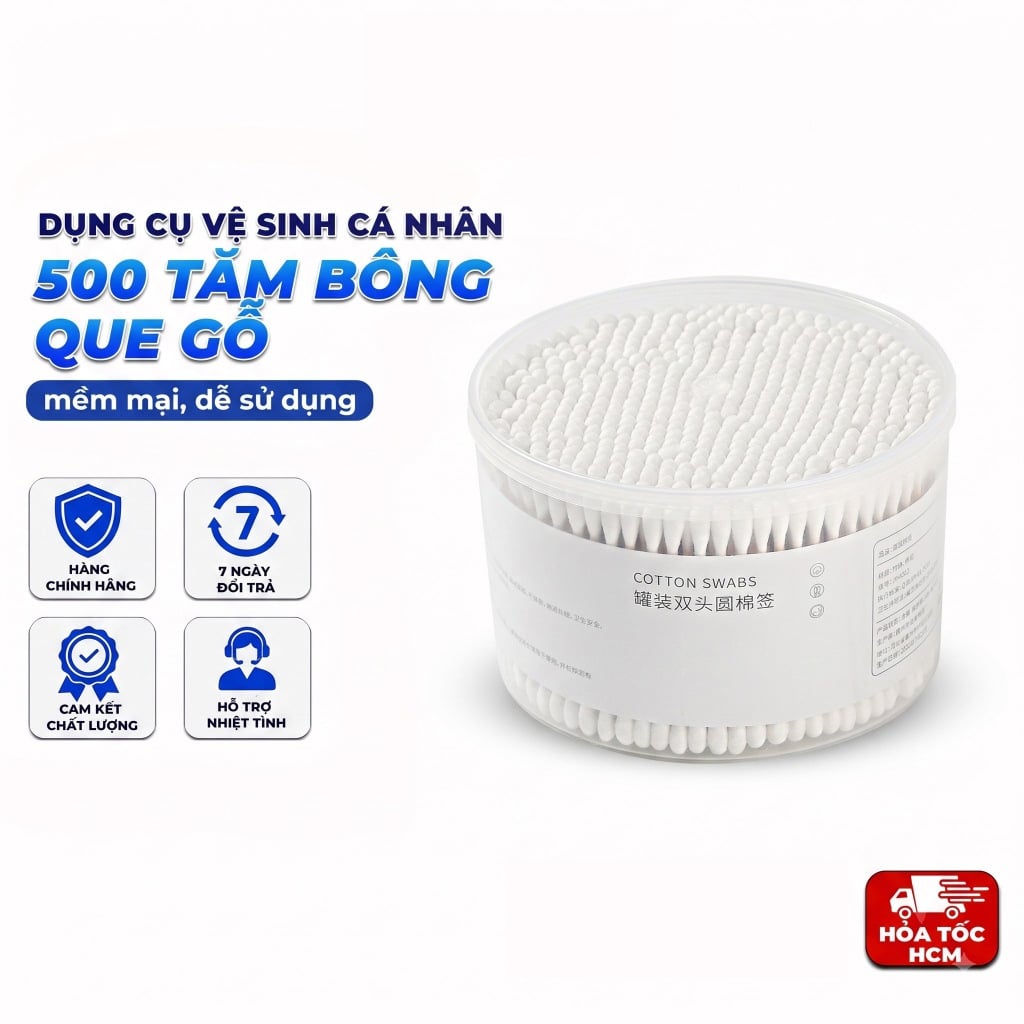 Hộp 500 Tăm Bông Que Gỗ 125g, Tăm Bông Vệ Sinh Đa Năng