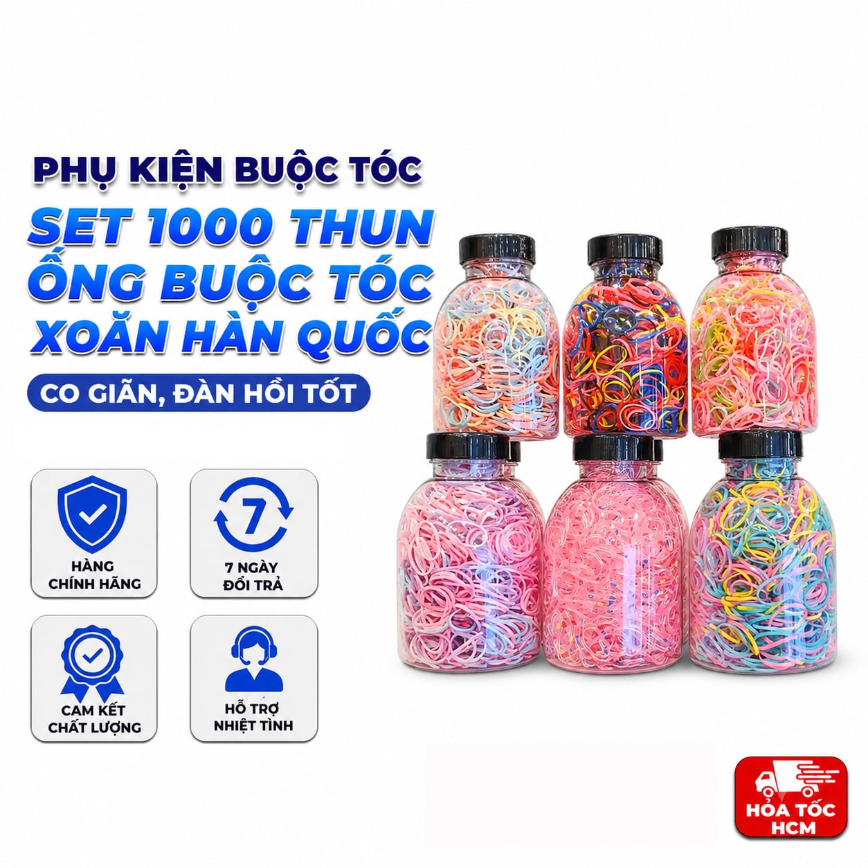 Hộp 1000 Dây Thun Buộc Tóc Hàn Quốc, Dây Cột Tóc Nhiều Màu Tiện Lợi